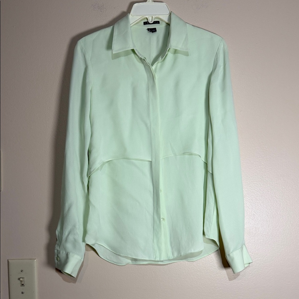 Theory Pale Mint silk Button-Down Blouse